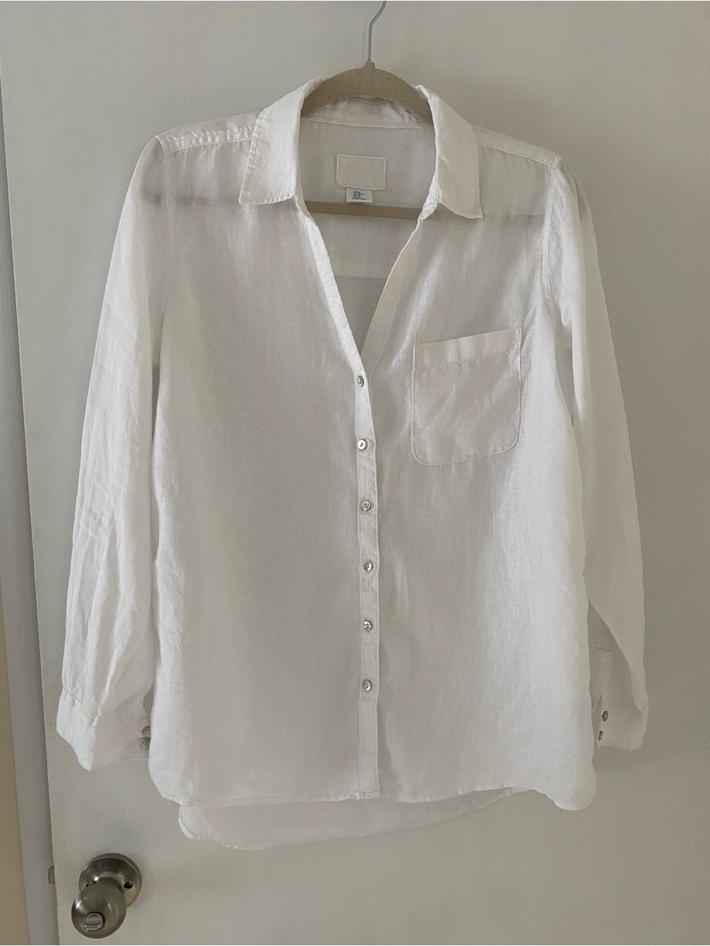 Sigrid Olsen White Linen Shirt Button down Relaxed Fit Coastal Grandma Medium